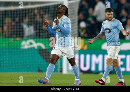 Joseph Aidoo di RC Celta de Vigo durante la partita la Liga, Data 20, tra Real Betis e RC Celta giocò allo stadio Benito Villamarin il 04 febbraio 2023 a Siviglia, Spagna. (Foto di Antonio Pozo / PRESSIN) Foto Stock