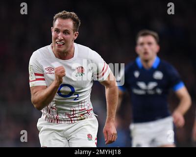 2023 Guinness Six Nations, Stadio di Twickenham, Inghilterra, Regno Unito. 4th febbraio, 2023. I Max Malins d'Inghilterra durante il Guinness Six Nations match 2023 tra Inghilterra e Scozia: Credit: Ashley Western/Alamy Live News Foto Stock