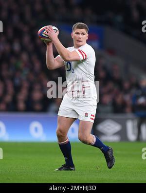 2023 Guinness Six Nations, Stadio di Twickenham, Inghilterra, Regno Unito. 4th febbraio, 2023. Owen Farrell in azione durante il Guinness Six Nations match 2023 tra Inghilterra e Scozia: Credit: Ashley Western/Alamy Live News Foto Stock