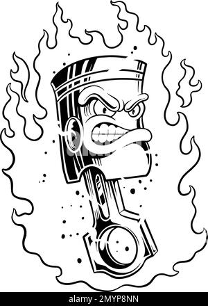 Spaventose illustrazioni vettoriali monocromatiche a pistone da corsa per il tuo logo di lavoro, t-shirt, adesivi e disegni di etichette, poster, biglietti d'auguri Illustrazione Vettoriale