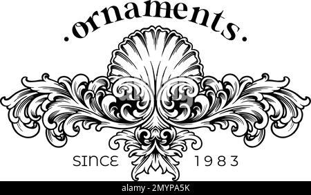 Classico elegante ornamento floreale ornamento bianco e nero vettoriale illustrazioni per il tuo logo di lavoro, t-shirt merchandise, adesivi e disegni di etichette, poster Illustrazione Vettoriale