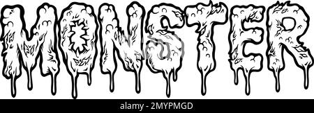 Fusione di parole mostro scritte a mano testo monocromatico illustrazioni vettoriali per il tuo logo di lavoro, t-shirt merchandise, adesivi e disegni di etichette, poster Illustrazione Vettoriale