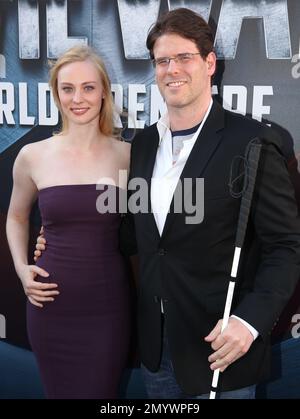 Deborah Ann Woll, left, and E.J. Scott arrive at the Los Angeles premiere of 'Captain America: Civil War' at the Dolby Theatre on Tuesday, April 12, 2016. (Photo by Matt Sayles/Invision/AP)