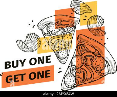 Ottieni un altro acquisto gratuito, promozione pizzeria Illustrazione Vettoriale