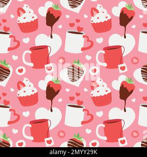 Sfondo colorato e ripetitivo di amore e relazione, elementi correlati giorno di San Valentino, fatto di semplici illustrazioni vettoriali. Illustrazione Vettoriale