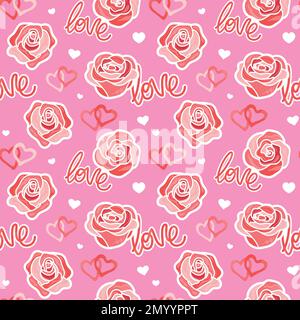 Sfondo colorato pattern ripetitivo di amore e relazione, San Valentino correlati rose, fatto di semplici illustrazioni vettoriali. Illustrazione Vettoriale