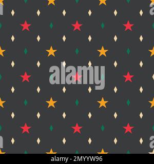 Stelle colorate su sfondo nero motivo di ripetizione vettoriale Illustrazione Vettoriale