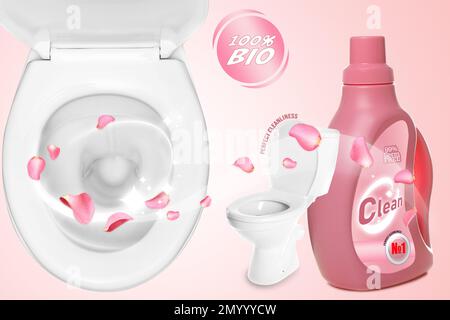 Detergente per toilette e ciotola lucida non macchiata, design dell'annuncio Foto Stock