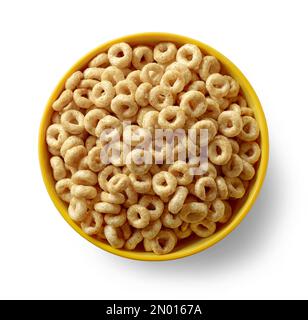 ciotola di cereali miele anelli isolati su sfondo bianco, vista dall'alto Foto Stock