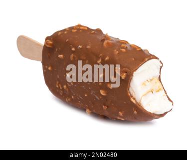 Gelato glassato al cioccolato escimo gustoso isolato sul bianco Foto Stock