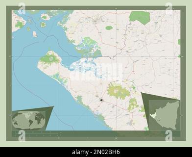 Chinandega, dipartimento del Nicaragua. Aprire la mappa stradale. Mappe delle posizioni ausiliarie degli angoli Foto Stock