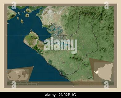 Chinandega, dipartimento del Nicaragua. Mappa satellitare ad alta risoluzione. Mappe delle posizioni ausiliarie degli angoli Foto Stock