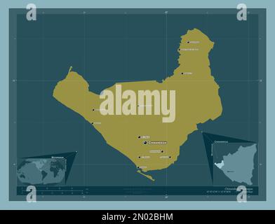 Chinandega, dipartimento del Nicaragua. Forma a tinta unita. Località e nomi delle principali città della regione. Mappe delle posizioni ausiliarie degli angoli Foto Stock