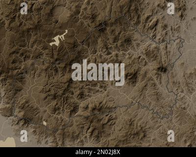 Matagalpa, dipartimento del Nicaragua. Mappa dell'altitudine colorata in tonalità seppia con laghi e fiumi Foto Stock