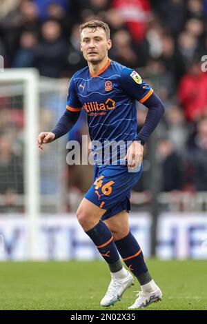 Middlesbrough, Regno Unito. 05th Feb, 2023. Tom Trybull #46 di Blackpool durante la partita del Campionato Sky Bet Middlesbrough vs Blackpool al Riverside Stadium, Middlesbrough, Regno Unito, 4th febbraio 2023 (Foto di Mark Cosgrove/News Images) a Middlesbrough, Regno Unito il 2/5/2023. (Foto di Mark Cosgrove/News Images/Sipa USA) Credit: Sipa USA/Alamy Live News Foto Stock