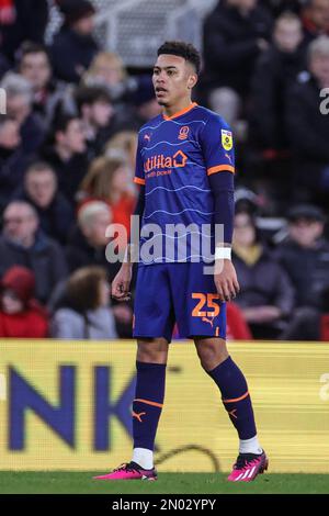 Middlesbrough, Regno Unito. 05th Feb, 2023. Morgan Rogers #25 di Blackpool durante la partita Sky Bet Championship Middlesbrough vs Blackpool al Riverside Stadium, Middlesbrough, Regno Unito, 4th febbraio 2023 (Foto di Mark Cosgrove/News Images) a Middlesbrough, Regno Unito il 2/5/2023. (Foto di Mark Cosgrove/News Images/Sipa USA) Credit: Sipa USA/Alamy Live News Foto Stock