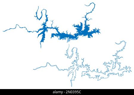 Lago Amistad Reservoir (Stati Uniti d'America, Stati Uniti del Messico, Nord America, Stati Uniti, usa, Texas) illustrazione del vettore della mappa, schizzo di schizzo di schizzo di scrittura Amist Illustrazione Vettoriale