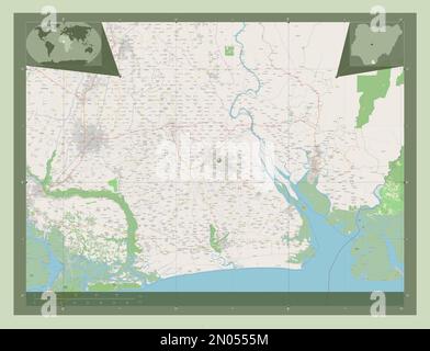 Akwa Ibom, stato della Nigeria. Aprire la mappa stradale. Mappe delle posizioni ausiliarie degli angoli Foto Stock