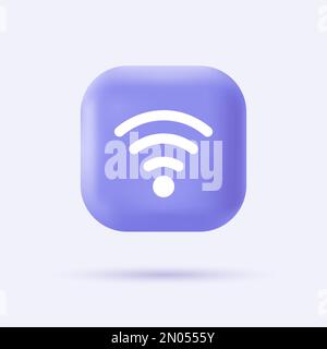 3d icona wifi. Concetto di rete wireless. Segno cyberspazio su pulsante viola realistico. Logo infografico moderno e pittogramma. Illustrazione del cartoon vettoriale Illustrazione Vettoriale