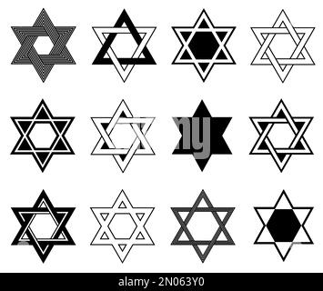 Collage di diverse illustrazioni di Star of David isolate su bianco Foto Stock