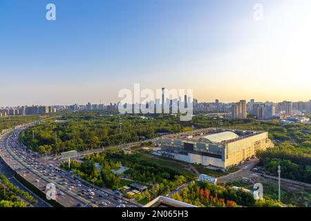 A nord-est del sihuan di Pechino si affaccia sul quartiere centrale degli affari di guomao CBD Foto Stock