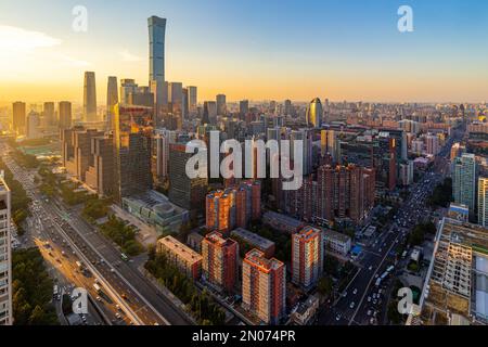 Il quartiere centrale degli affari di Beijing guomao, la scena del tramonto Foto Stock