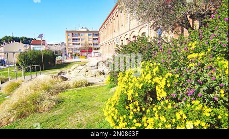 Vecchia fabbrica riabilitata come casa di cultura a Masquefa, Anoia, Barcellona, Catalunya, Spagna, Europa Foto Stock