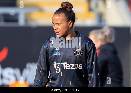 Nikita Parris #22 del Manchester United si scalda per la partita della fa Women's Super League Manchester United Women vs Everton Women al Leigh Sports Village, Leigh, Regno Unito, 5th febbraio 2023 (Photo by Conor Molloy/News Images) Foto Stock