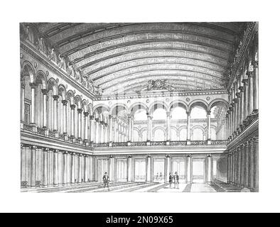 Illustrazione del 19th° secolo del Berliner Borse, progettato da Friedrich Hitzig. Incisione pubblicata su Systematischer Bilder Atlas - Bauwesen, Ikonogra Foto Stock