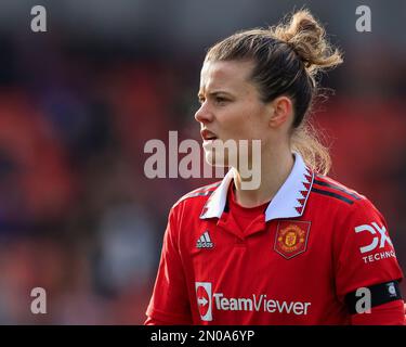 Hayley Ladd #12 del Manchester United durante la partita della fa Women's Super League Manchester United Women vs Everton Women al Leigh Sports Village, Leigh, Regno Unito, 5th febbraio 2023 (Photo by Conor Molloy/News Images) Foto Stock