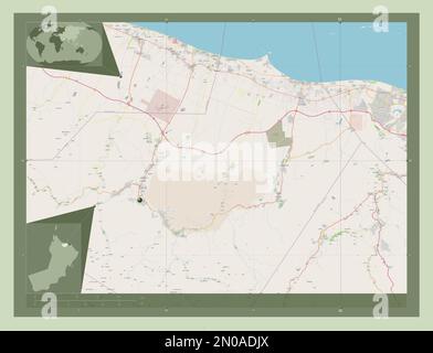 Al Batinah Sud, regione di Oman. Aprire la mappa stradale. Mappe delle posizioni ausiliarie degli angoli Foto Stock