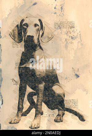 Disegno di illustrazione digitale di un cane Weimaraner Foto Stock