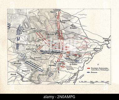 Antica illustrazione del 19th° secolo della battaglia di Leuthen, combattuta il 5 dicembre 1757. L'esercito prussiano guidato da Federico il Grande riuscì a sconfiggere Foto Stock