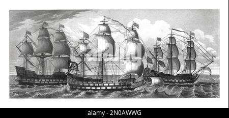 Illustrazione del 19th° secolo raffigurante navi da guerra inglesi, XVI-XVII secolo. Da sinistra a destra: 1. Regina Elisabetta i corazzata; 2. Sovrano della se Foto Stock