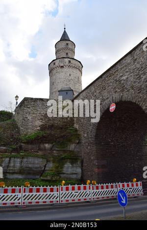 Hexenturm, torre delle mura della città di Idstein Foto Stock