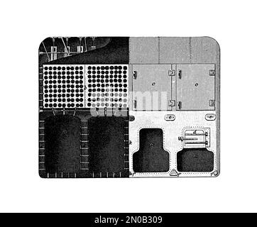 Antica illustrazione del 19th° secolo dei generatori di vapore. Incisione pubblicata su Systematischer Bilder Atlas - Kriegwesen und Seewesen, Ikonographische E. Foto Stock