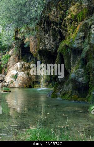 La sorgente del fiume Cuervo (Nacimiento del Rio Cuervo) a Cuenca, Castilla la Mancha, Spagna Foto Stock