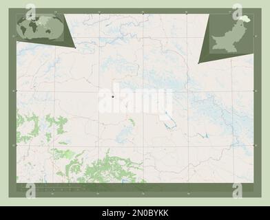 Gilgit-Baltistan, zona amministrata centralmente del Pakistan. Aprire la mappa stradale. Mappe delle posizioni ausiliarie degli angoli Foto Stock