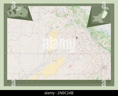 Punjab, provincia del Pakistan. Aprire la mappa stradale. Mappe delle posizioni ausiliarie degli angoli Foto Stock