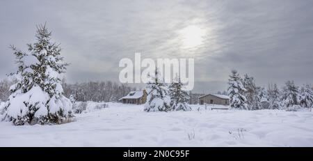 Casa colonica del nord nei morti d'inverno. Foto Stock