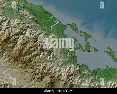 Bocas del Toro, provincia di Panama. Mappa dell'altitudine colorata in stile wiki con laghi e fiumi Foto Stock