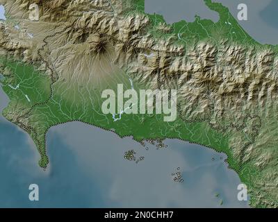 Chiriqui, provincia di Panama. Mappa dell'altitudine colorata in stile wiki con laghi e fiumi Foto Stock