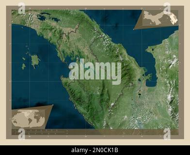 Darien, provincia di Panama. Mappa satellitare ad alta risoluzione. Mappe delle posizioni ausiliarie degli angoli Foto Stock