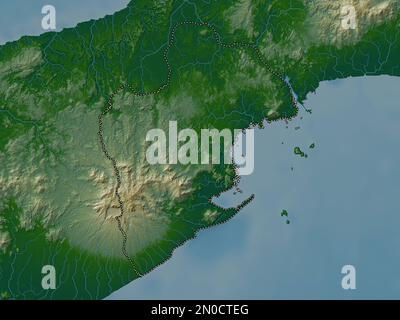 Panama Oeste, provincia di Panama. Mappa di altitudine colorata con laghi e fiumi Foto Stock