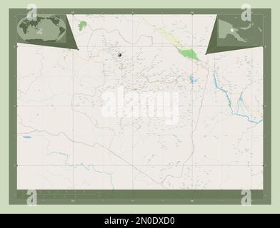 Highlands orientali, provincia di Papua Nuova Guinea. Aprire la mappa stradale. Mappe delle posizioni ausiliarie degli angoli Foto Stock