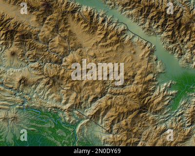 Highlands orientali, provincia di Papua Nuova Guinea. Mappa di altitudine colorata con laghi e fiumi Foto Stock