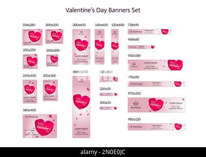 Set di banner standard per la pubblicità sul Web e il marketing, San Valentino Illustrazione Vettoriale