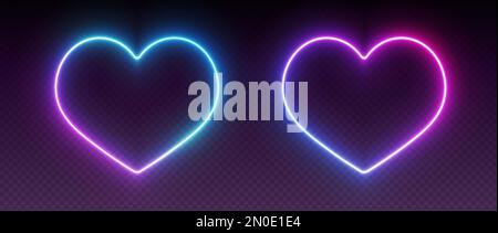 Cornici al neon, set di bordi incandescenti sfumati, elementi di disegno giorno di San Valentino. Illustrazione Vettoriale