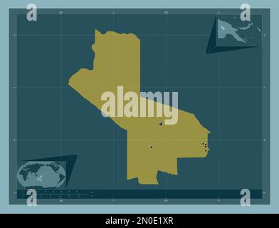 HeLa, provincia di Papua Nuova Guinea. Forma a tinta unita. Posizioni delle principali città della regione. Mappe delle posizioni ausiliarie degli angoli Foto Stock