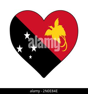 Papua Nuova Guinea Heart Shape Flag. Amore Papua Nuova Guinea. Visita Papua Nuova Guinea. Disegno grafico dell'illustrazione vettoriale. Illustrazione Vettoriale